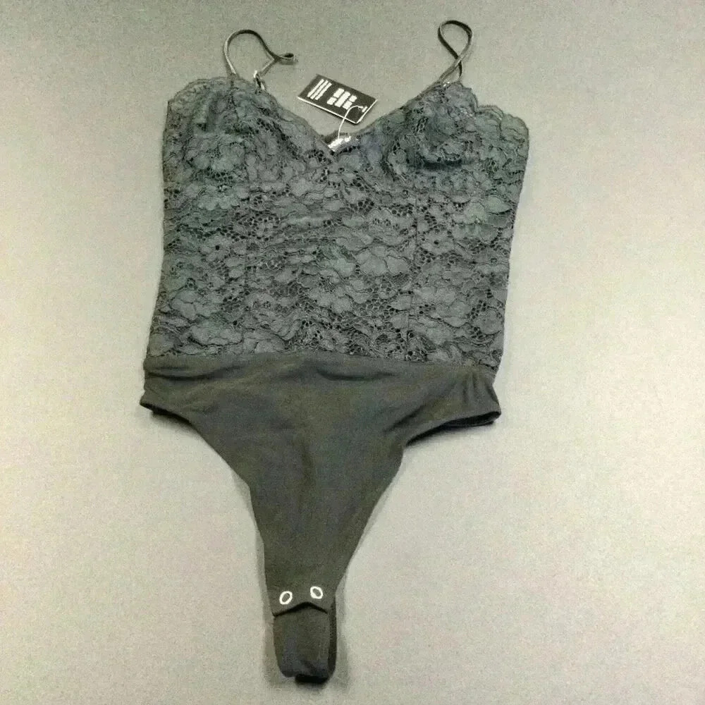 NWT Express Womens Black Floral Lace Lined Sleeveless One-Piece Bodysuit Size XS
